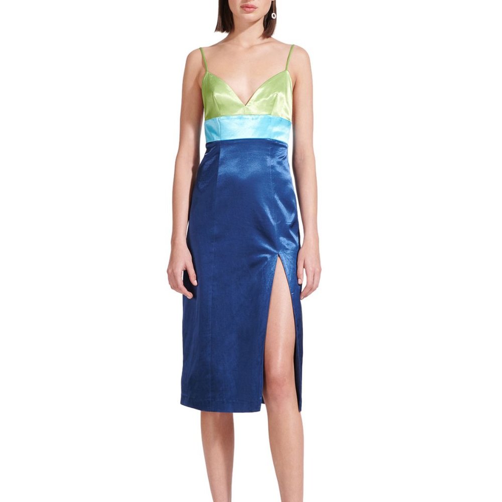 STAUD ELLIS DRESS MOSS BRIGHT BLUE MIDNIGHT